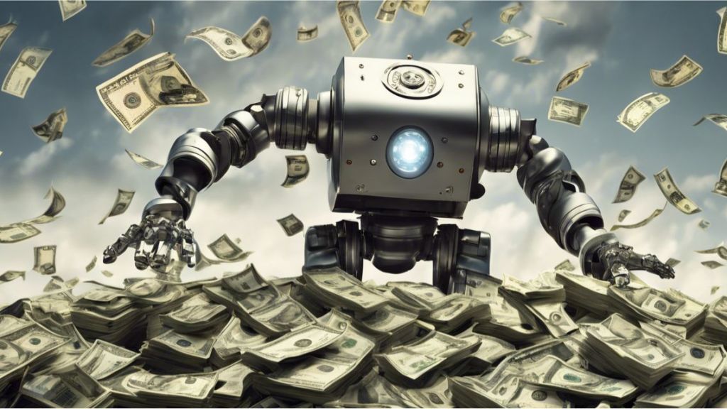 un robots sous une pluie de billets de banque