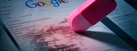 Une gomme rose qui efface le contenu d'une page de recherche Google
