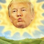 un soleil trump dans le paysage de teletubies