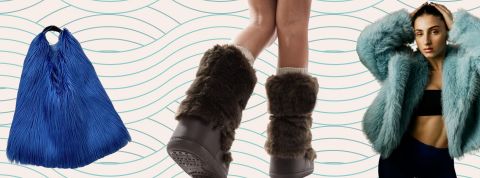 Un sac, des moon boots et un blouson en faux fur