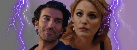 Justin Baldoni et Blake Lively entourés d'éclairs