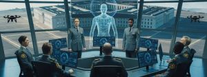 Image IA d'une vision futuirste de militaires super connectés