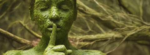 une femme verte qui dit chut