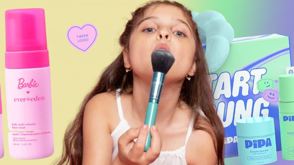 Une petite fille et des prodouits Barbie et Pippa Skincare