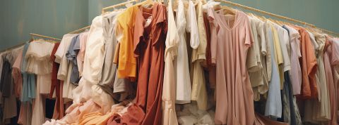 Une grande quantité de vêtements sur portants