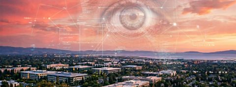 Un œil au sunset au-dessus de la Silicon Valley